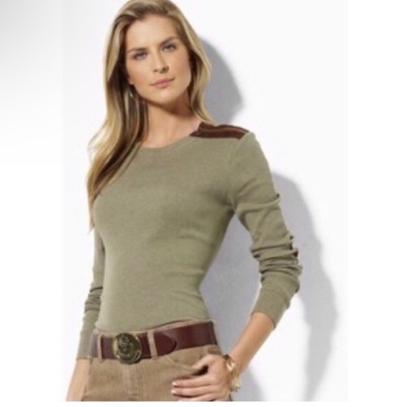 Ralph Lauren Black Long Sleeve Shirt Brown Suede Shoulder Zip Elbow Patches XL - Picture 16 of 16